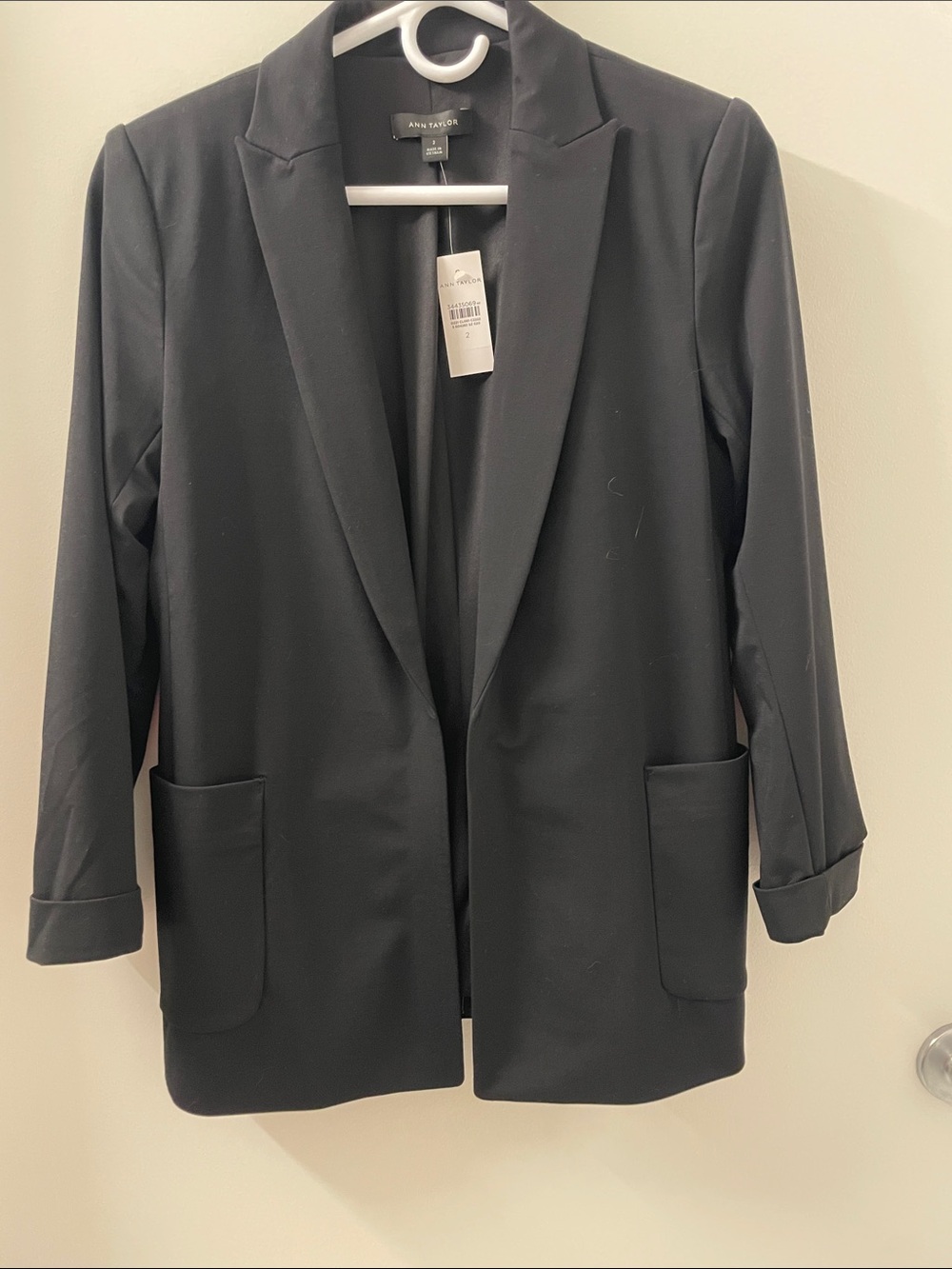 Ann Taylor Black Open-Front Blazer with Patch Pockets
